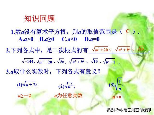 初二数学（下）《二次根式》，第1节二次根式的定义